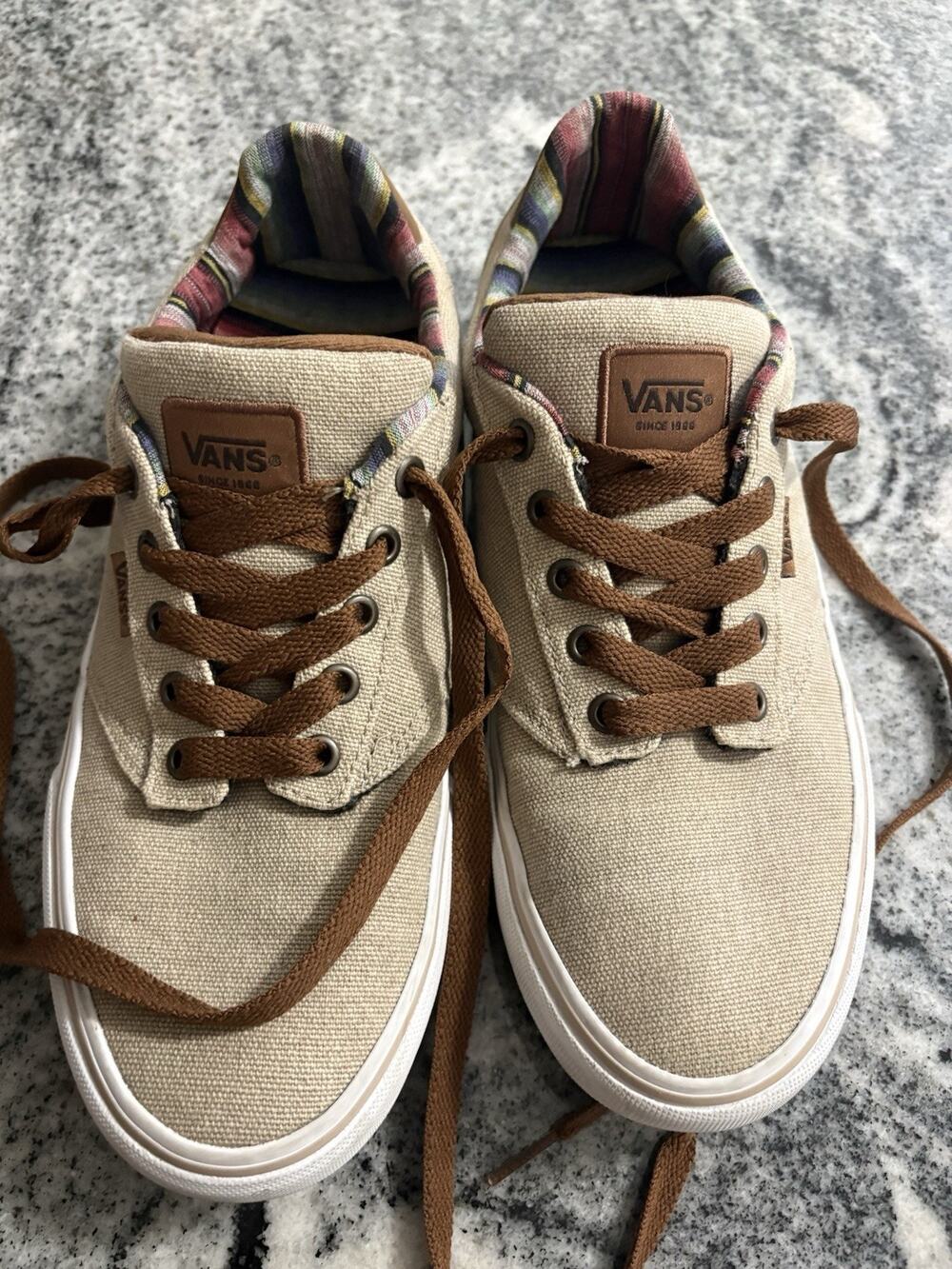 VANS Atwood Men's Deluxe Woven Turtledove Beige Canvas Sneakers Size 8